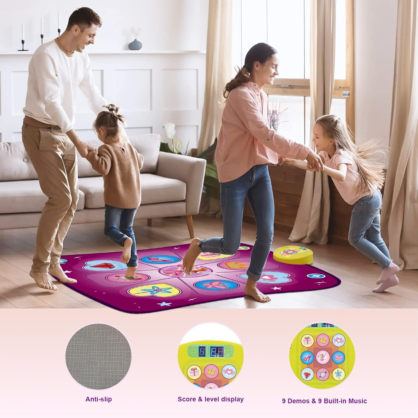 Dance Mat for Kids Ages 3+, Music & LED Integrated Toy with Challenge Modes - Perfect Gift for Girls & Boys, Christmas/Birthday Present (Purple)