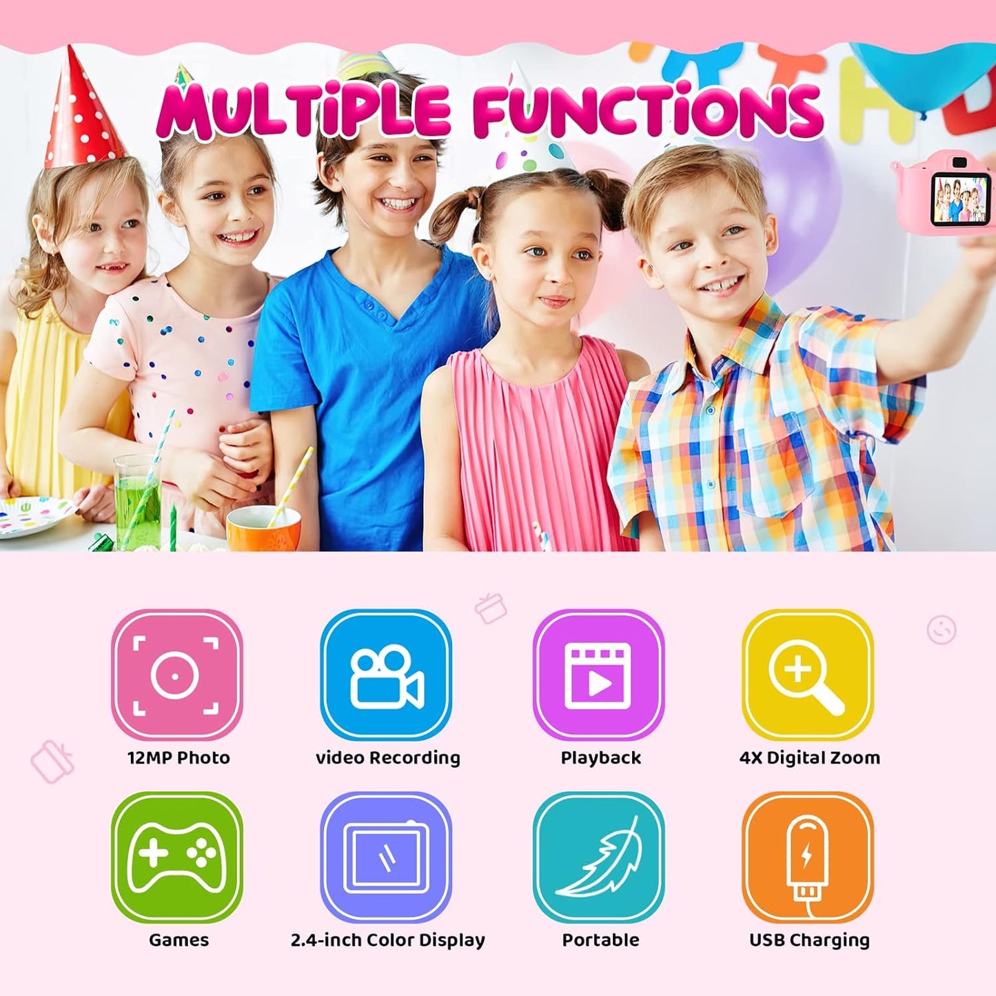 Kids Digital Camera with 2.0 Inch Display, 1080P HD, Anti-Drop Design - Ideal Gift for Boys & Girls Ages 3+, Birthday/Christmas Toy (Pink)