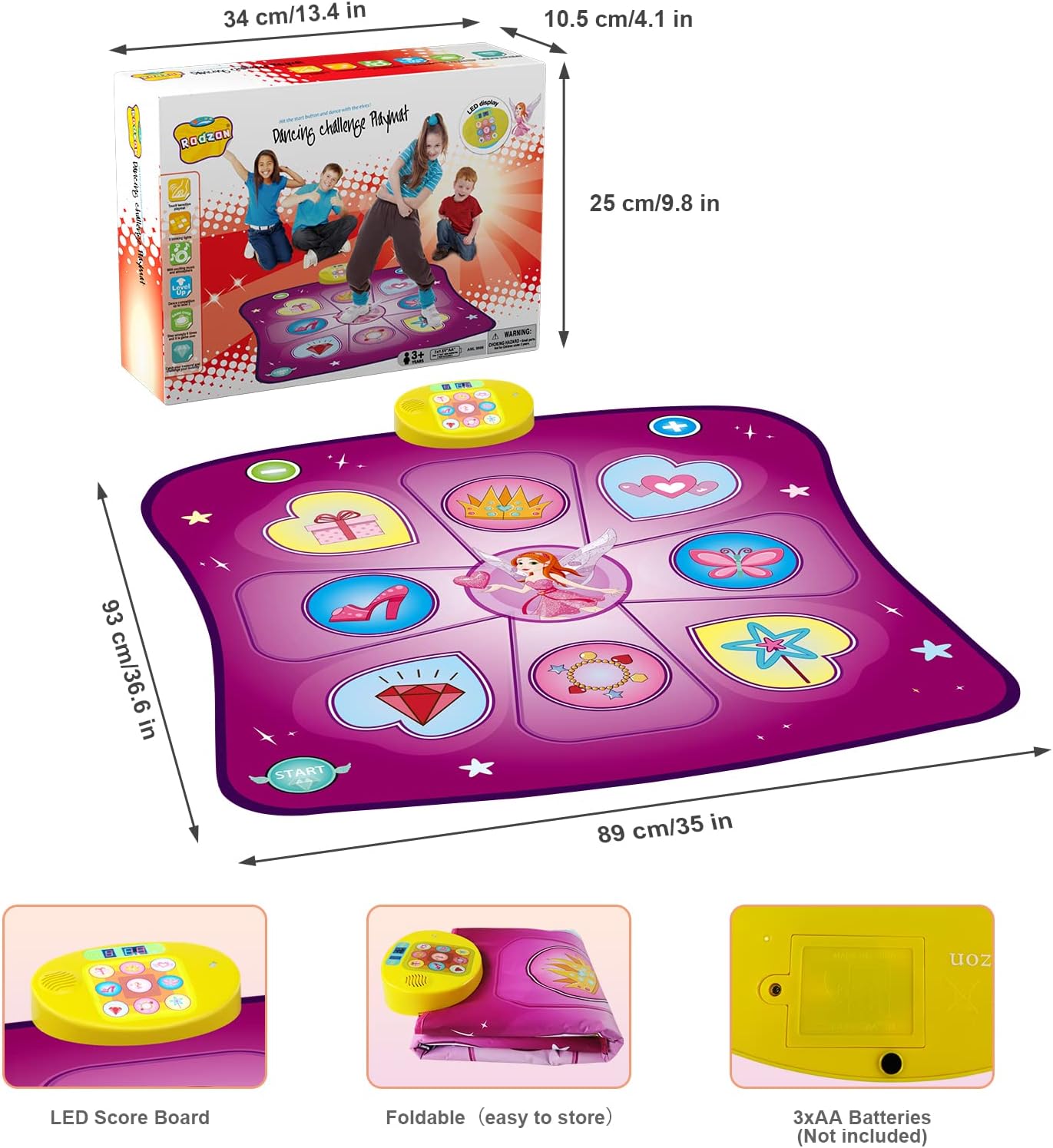 Dance Mat for Kids Ages 3+, Music & LED Integrated Toy with Challenge Modes - Perfect Gift for Girls & Boys, Christmas/Birthday Present (Purple)