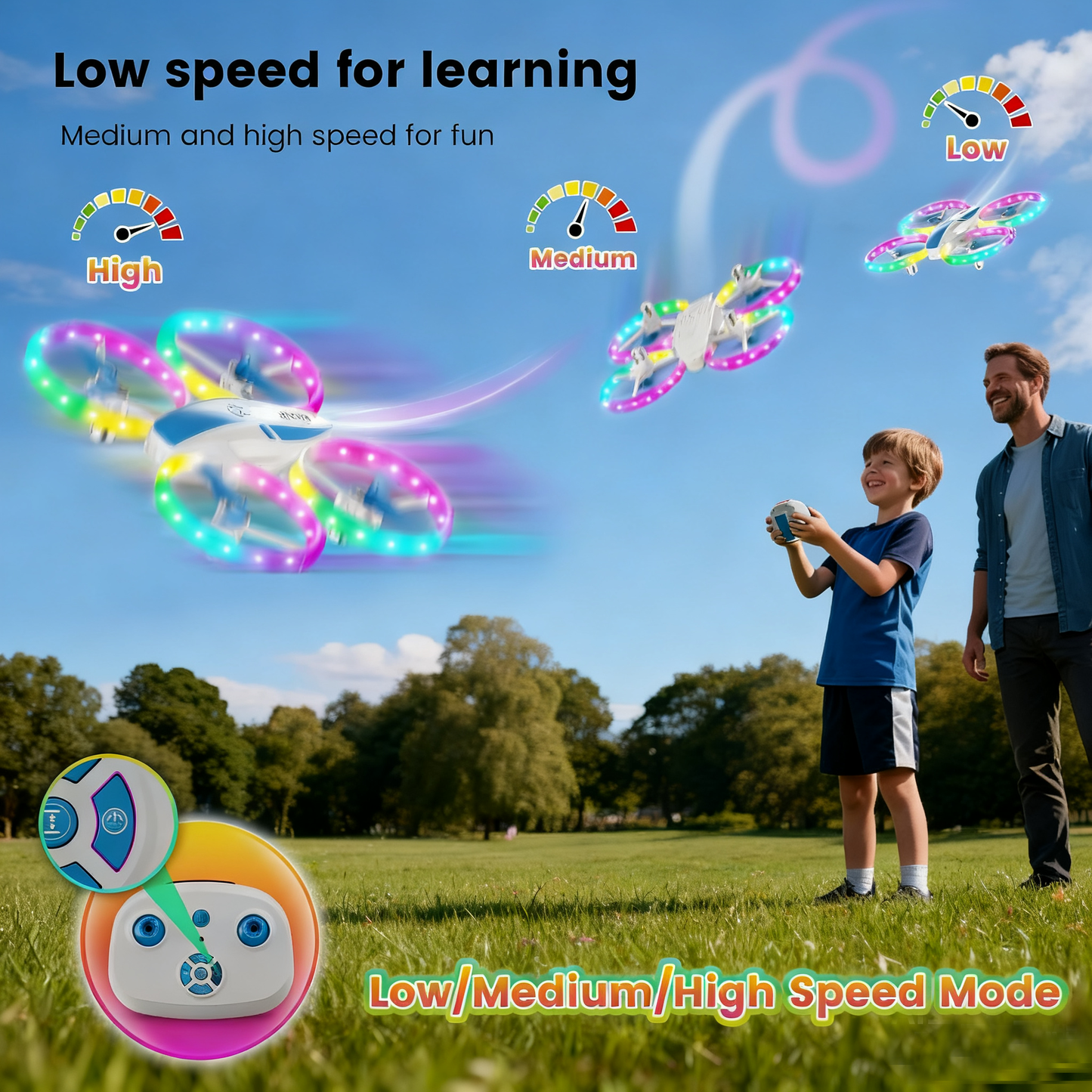 Mini Drone for Kids & Beginners with Fancy LED & Altitude Hold, RC Quadcopter with Propeller Protection, 360°Flips, 3 Speed Modes, Indoor Outdoor Toy - Birthday Gift for Boys & Girls(blue)