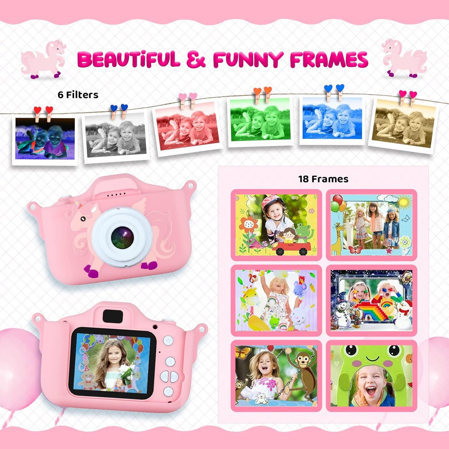 Kids Digital Camera with 2.0 Inch Display, 1080P HD, Anti-Drop Design - Ideal Gift for Boys & Girls Ages 3+, Birthday/Christmas Toy (Pink)