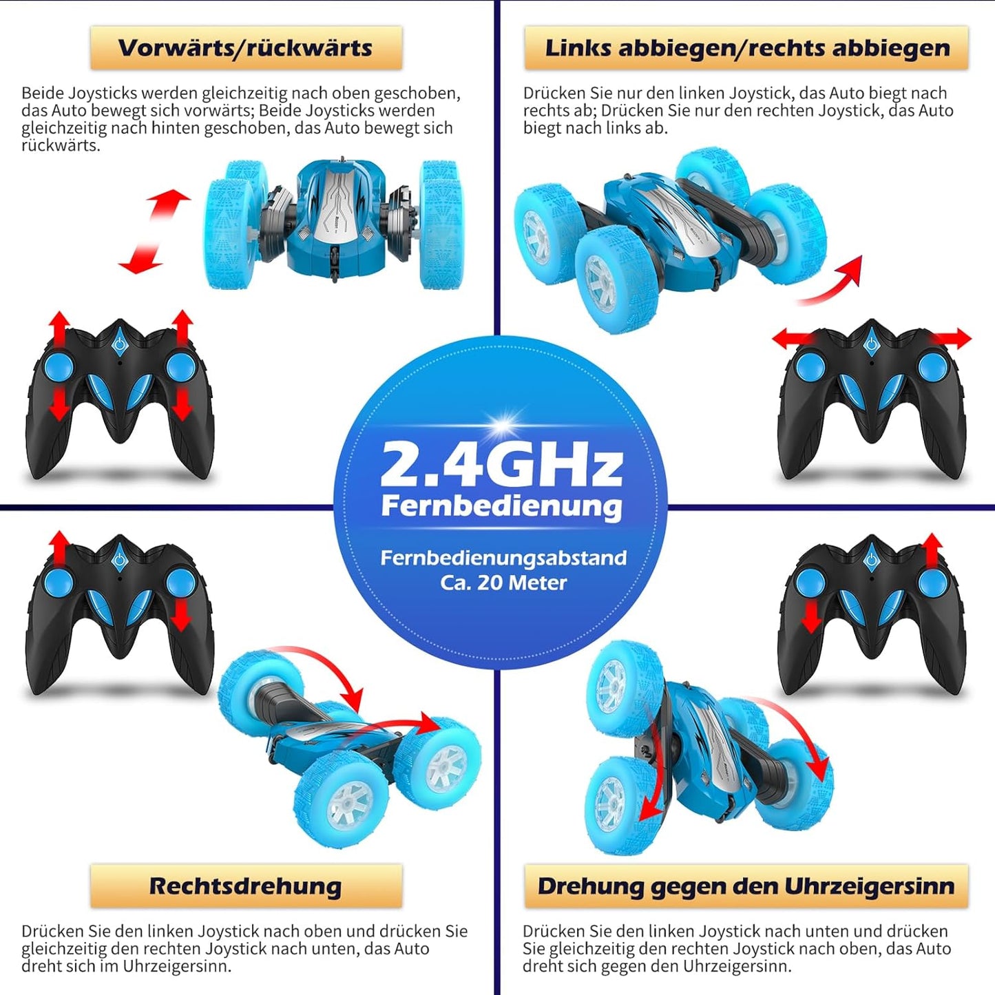 EACOPOL  4WD Remote Control Car - Flashing LED Lights & 360° Drift, Fun Toy for Children 3+ Years Old(blue)