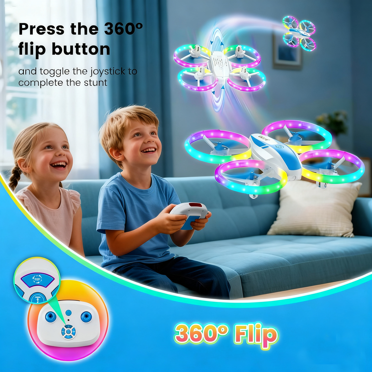 Mini Drone for Kids & Beginners with Fancy LED & Altitude Hold, RC Quadcopter with Propeller Protection, 360°Flips, 3 Speed Modes, Indoor Outdoor Toy - Birthday Gift for Boys & Girls(blue)