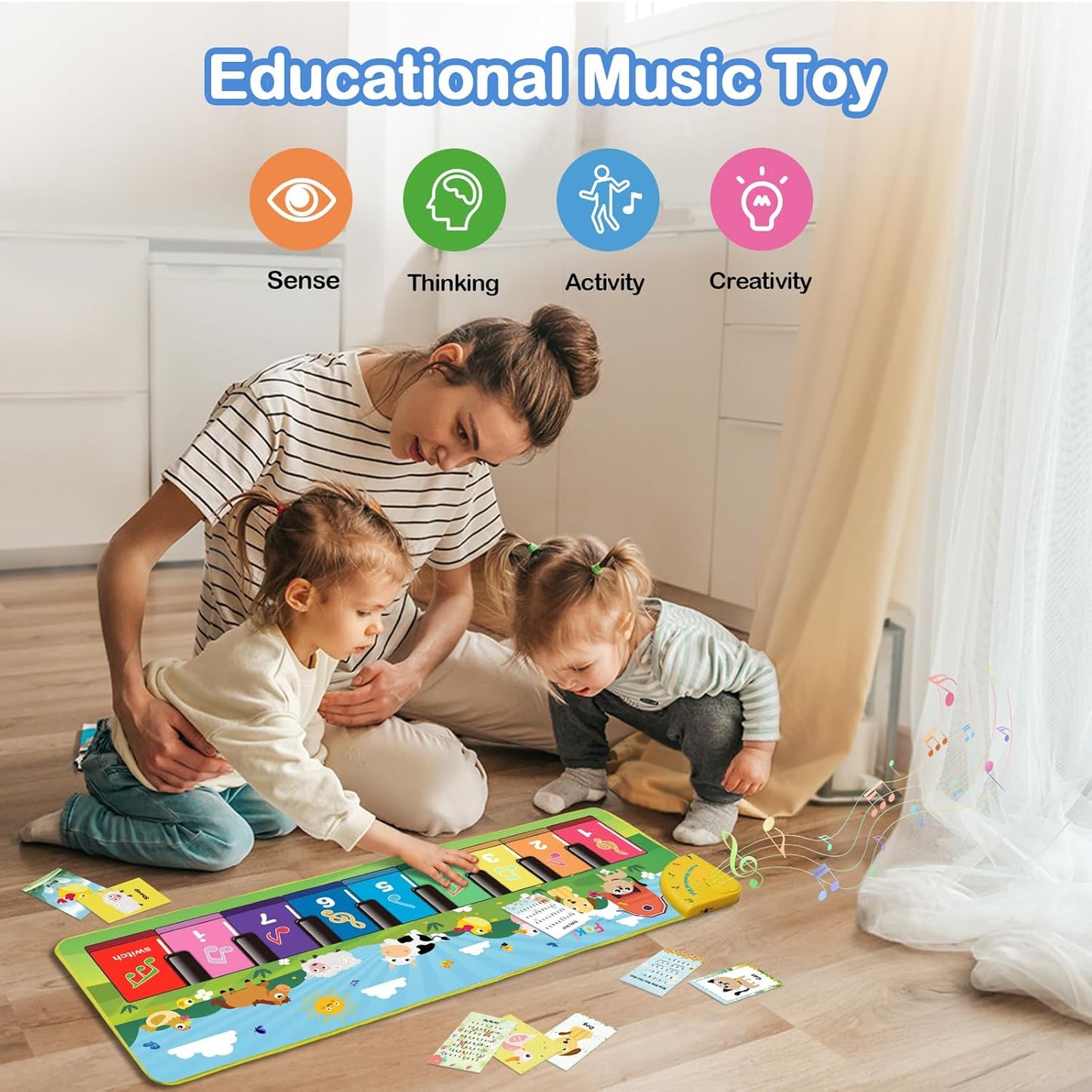 EACOPOL Piano Mat Musical Toy for 2+ Years, Baby Music Pads with 19 Songs & 10 Animal Sounds, Toddler Piano Toy Gifts for Boys & Girls (Christmas/Birthday)