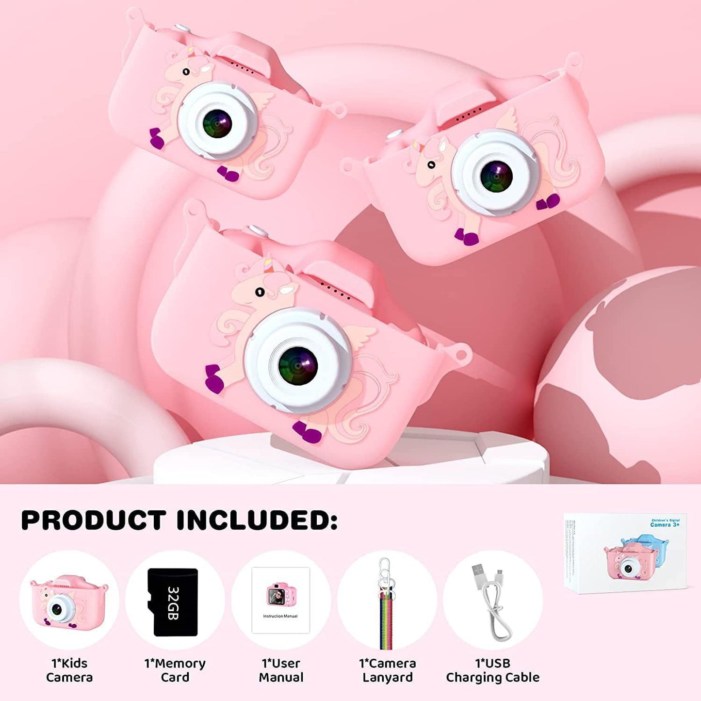 Kids Digital Camera with 2.0 Inch Display, 1080P HD, Anti-Drop Design - Ideal Gift for Boys & Girls Ages 3+, Birthday/Christmas Toy (Pink)
