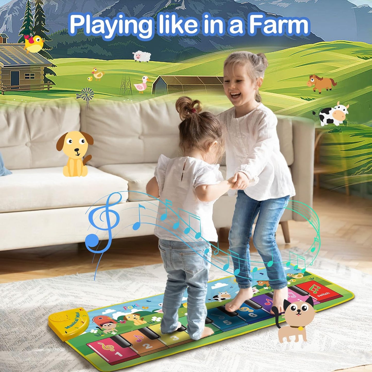 EACOPOL Piano Mat Musical Toy for 2+ Years, Baby Music Pads with 19 Songs & 10 Animal Sounds, Toddler Piano Toy Gifts for Boys & Girls (Christmas/Birthday)