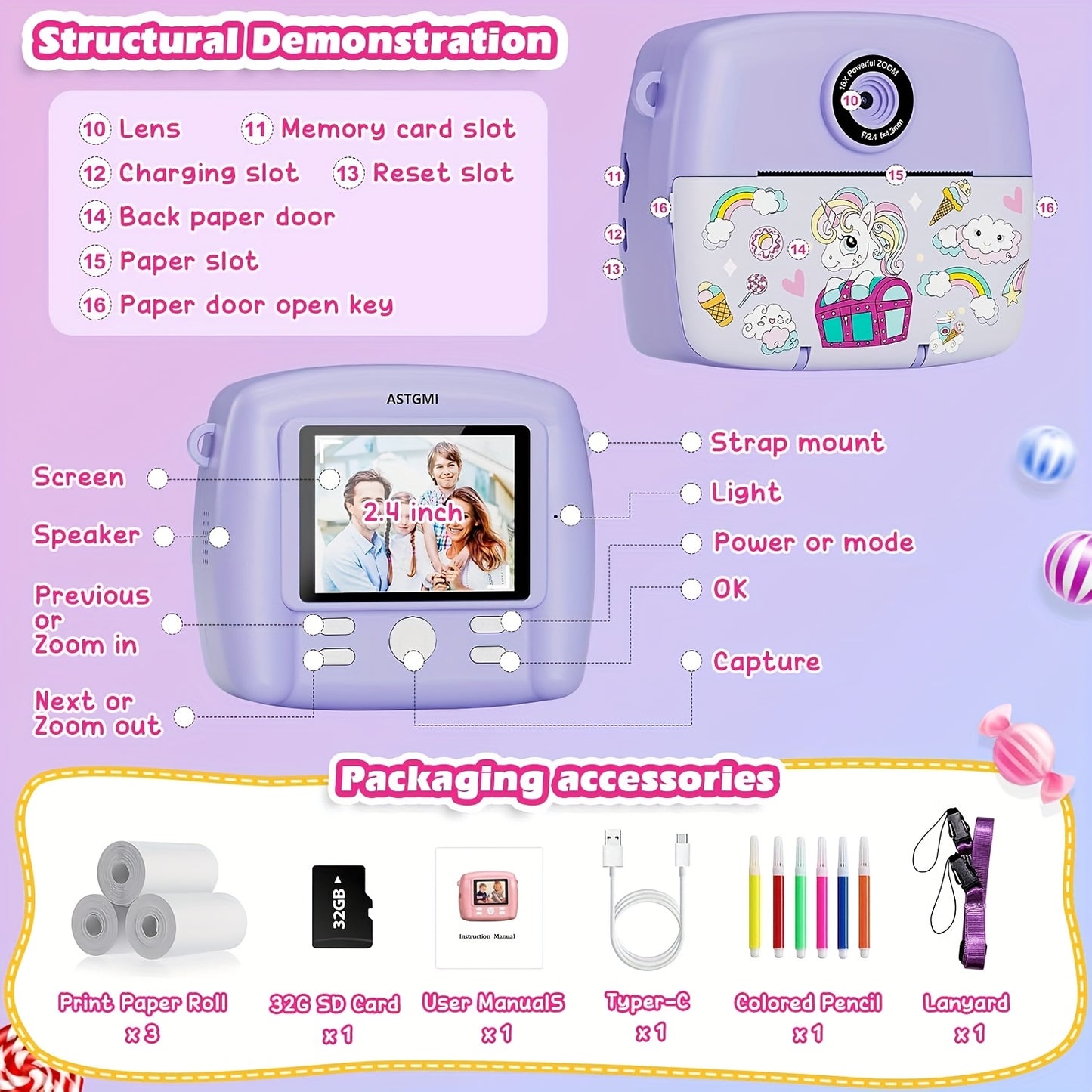 Instant Print Kids Digital Camera, Video and Creative Editing - Toys for Kids Girls, Growth-Boosting Girls Toys 8 to 12 Years Old, Juguetes para Niñas, Toys for Kids Clearance to Foster Observation, Creativity & Expression in 3-14 Year Olds