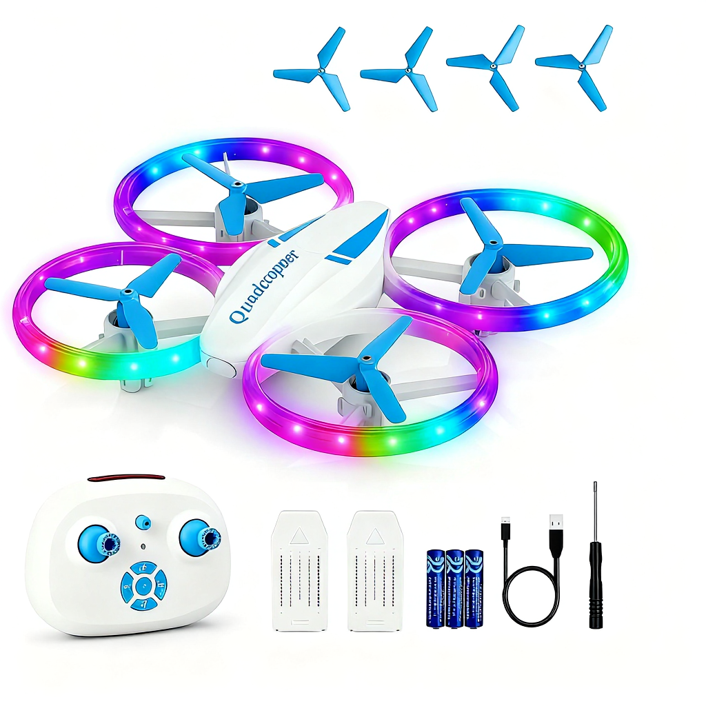 Mini Drone for Kids & Beginners with Fancy LED & Altitude Hold, RC Quadcopter with Propeller Protection, 360°Flips, 3 Speed Modes, Indoor Outdoor Toy - Birthday Gift for Boys & Girls（blue）