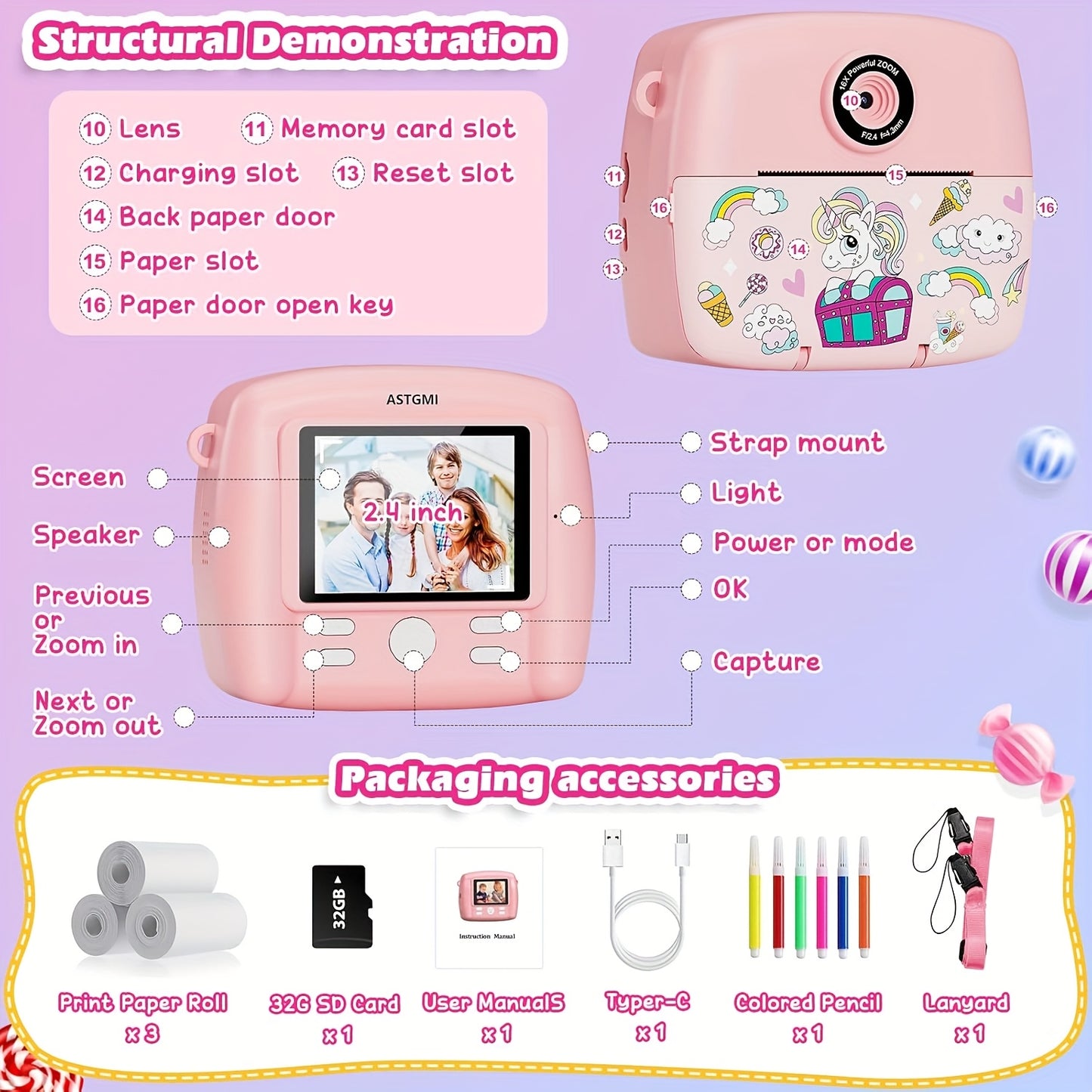 Instant Print Kids Digital Camera, Video and Creative Editing - Toys for Kids Girls, Growth-Boosting Girls Toys 8 to 12 Years Old, Juguetes para Niñas, Toys for Kids Clearance to Foster Observation, Creativity & Expression in 3-14 Year Olds