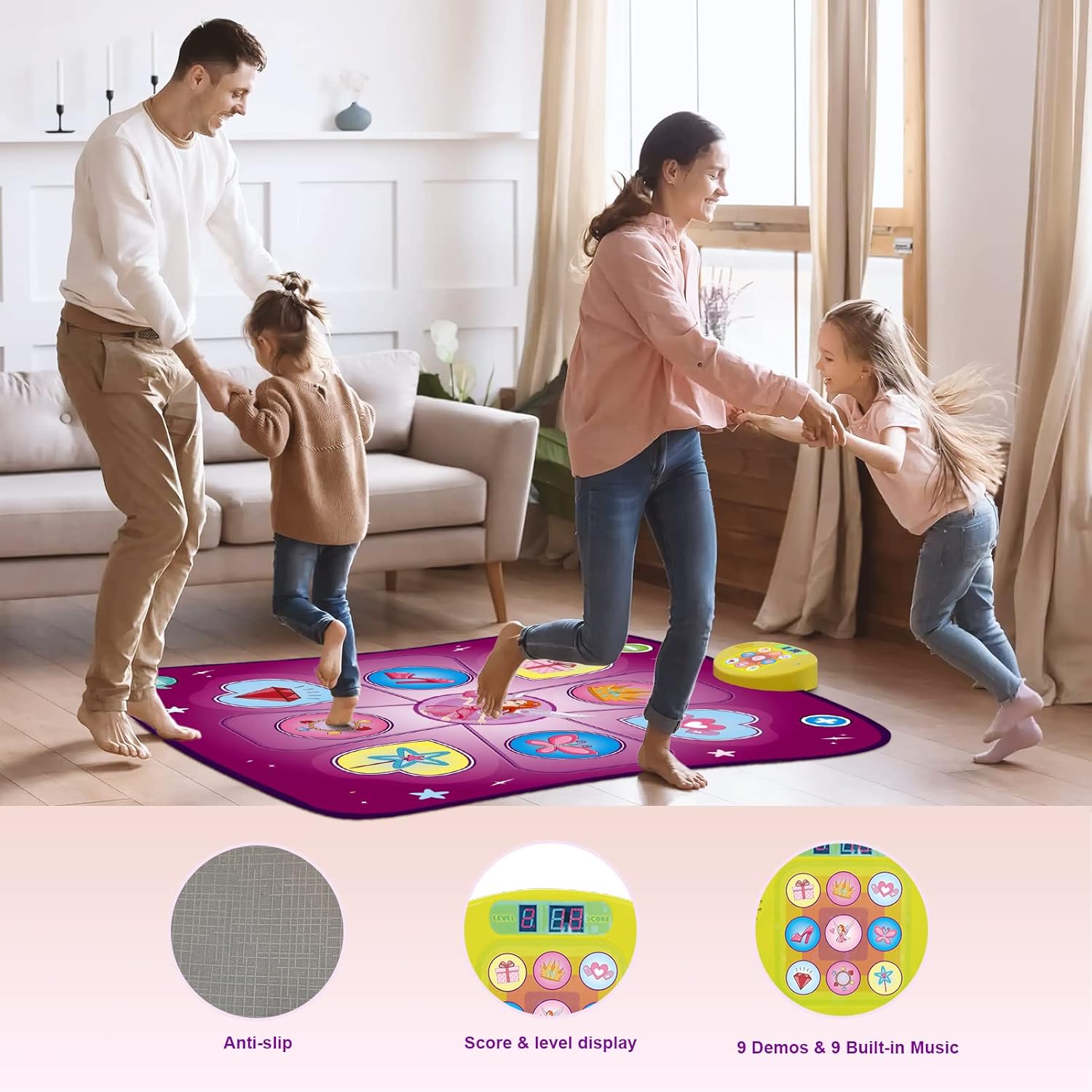 Dance Mat for Kids Ages 3+, Music & LED Integrated Toy with Challenge Modes - Perfect Gift for Girls & Boys, Christmas/Birthday Present (Purple)