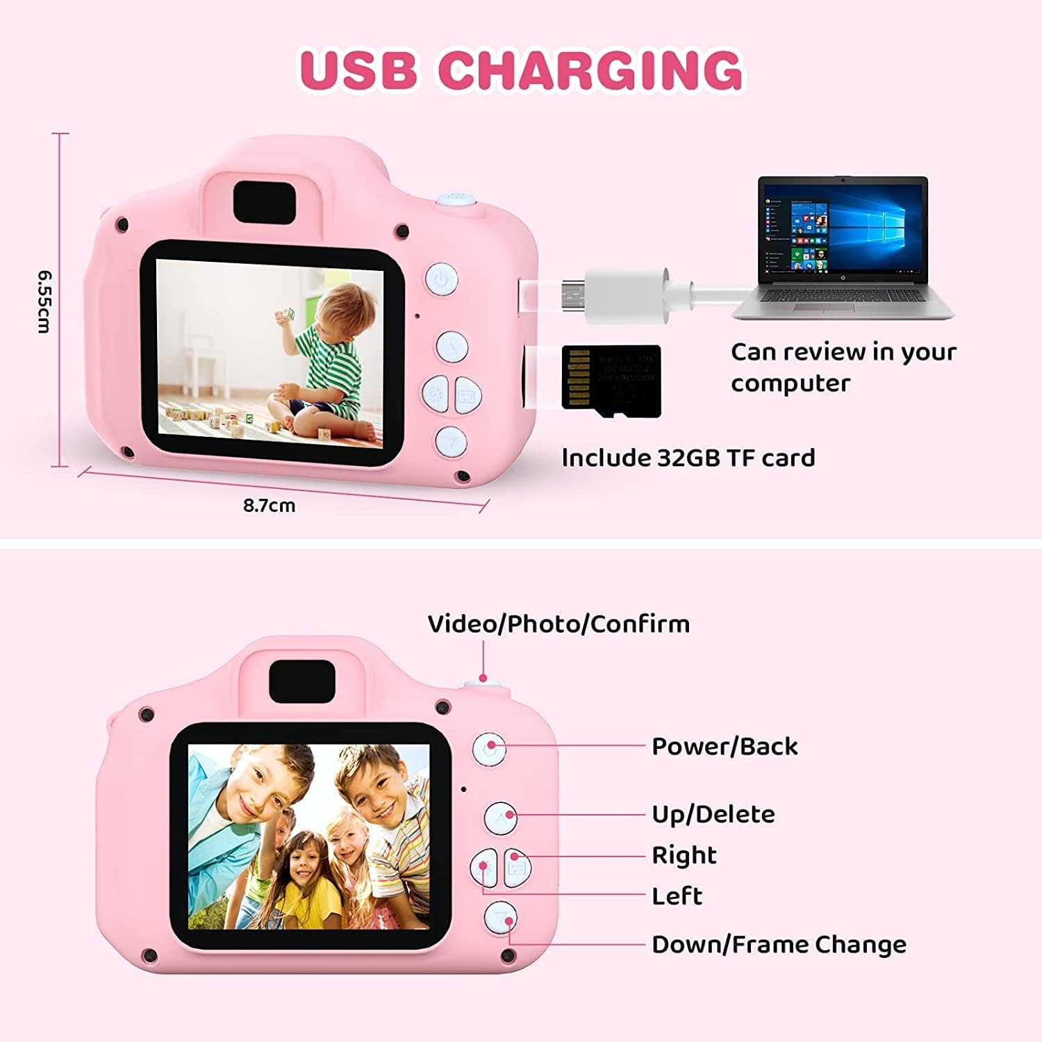 Kids Digital Camera with 2.0 Inch Display, 1080P HD, Anti-Drop Design - Ideal Gift for Boys & Girls Ages 3+, Birthday/Christmas Toy (Pink)