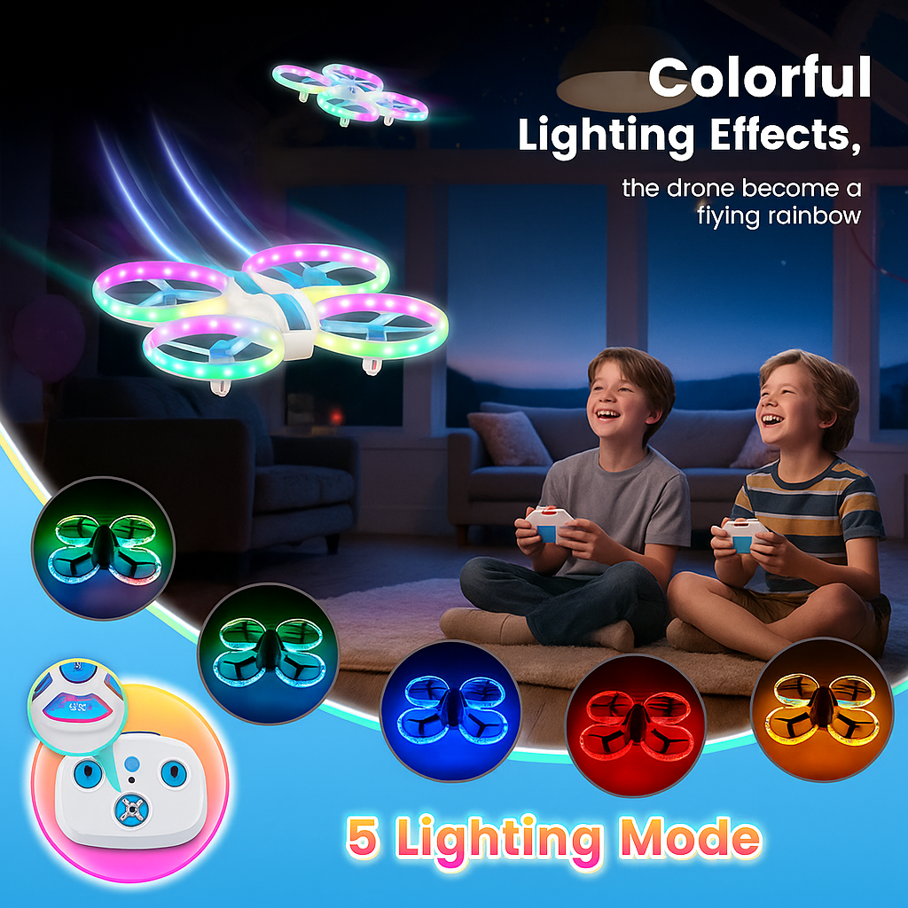 Mini Drone for Kids & Beginners with Fancy LED & Altitude Hold, RC Quadcopter with Propeller Protection, 360°Flips, 3 Speed Modes, Indoor Outdoor Toy - Birthday Gift for Boys & Girls（blue）