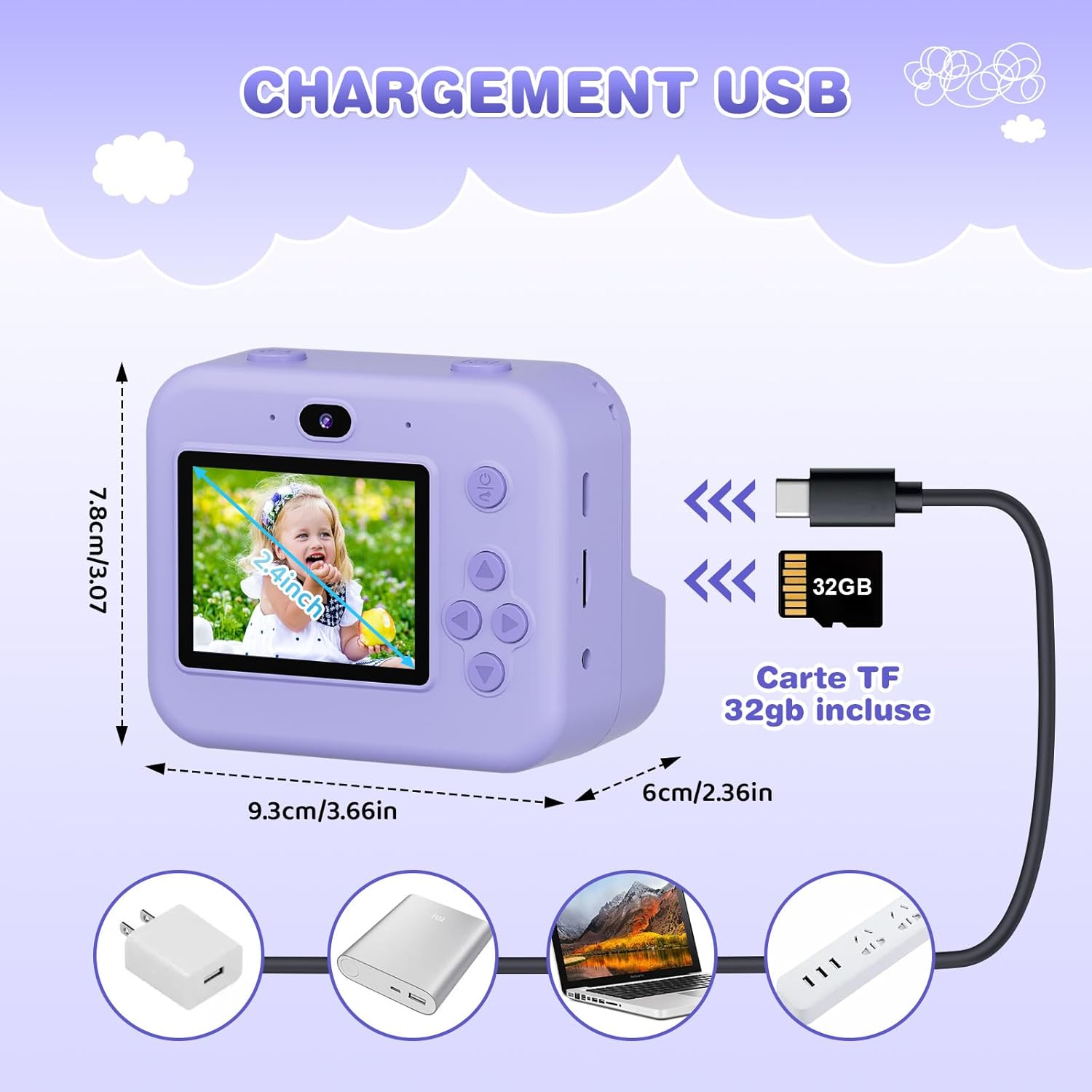 EACOPOL Immediate Camera for Kids 3+, Compact 1080P HD Camera with Immediate Photo Printing, 3 Rolls Purple Photo Paper, Birthday/Christmas Gift Toy for Boys & Girls（purple）