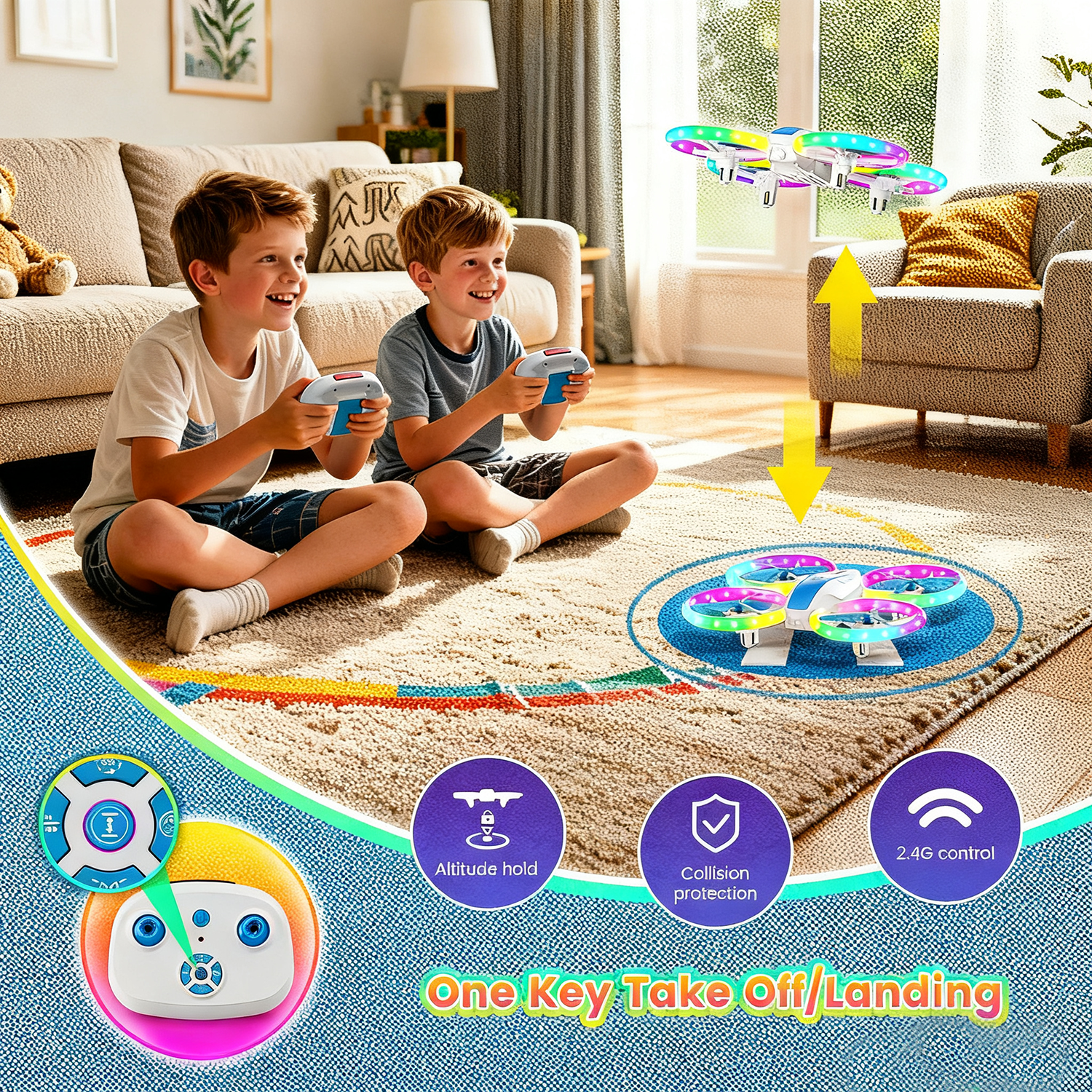 Mini Drone for Kids & Beginners with Fancy LED & Altitude Hold, RC Quadcopter with Propeller Protection, 360°Flips, 3 Speed Modes, Indoor Outdoor Toy - Birthday Gift for Boys & Girls（blue）