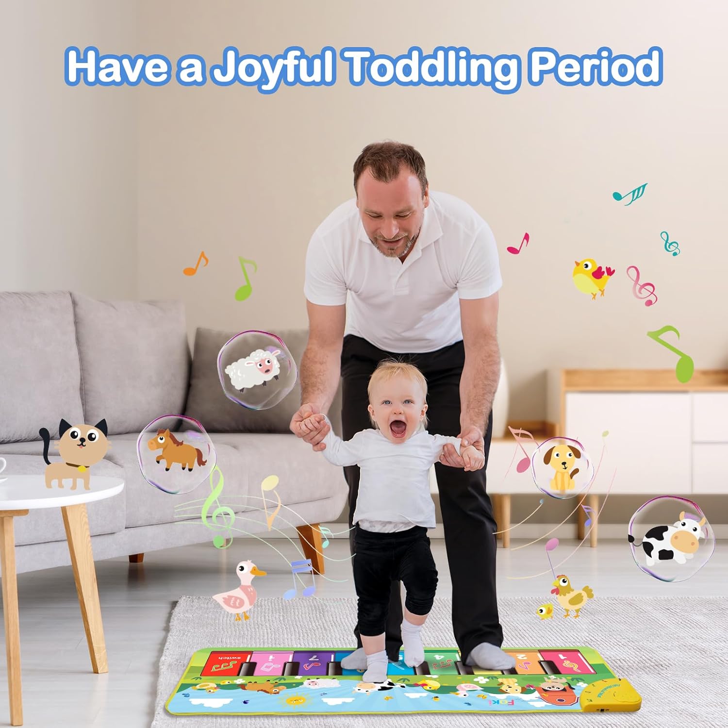 EACOPOL Piano Mat Musical Toy for 2+ Years, Baby Music Pads with 19 Songs & 10 Animal Sounds, Toddler Piano Toy Gifts for Boys & Girls (Christmas/Birthday)